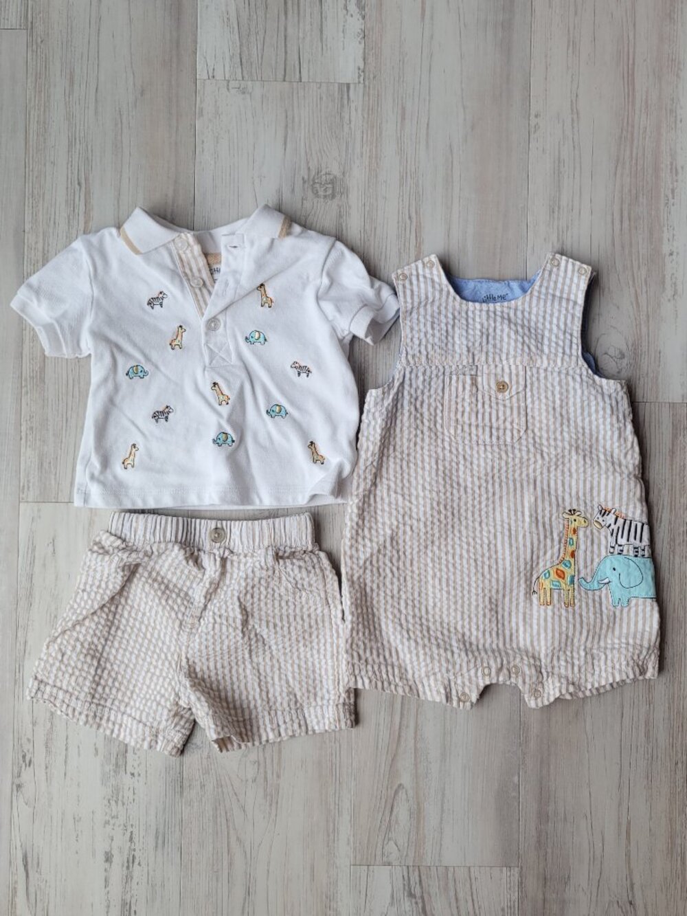 LITTLE ME seersucker shorts, polo, sunsuit romper size 9 months